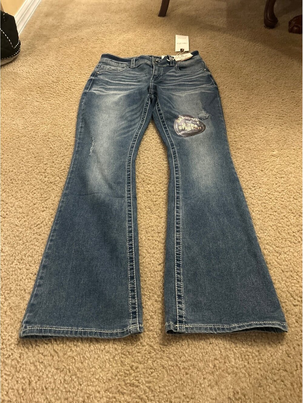 E281 copper flash 10 curvy mid rise bootcut jeans sparkle cute comfy